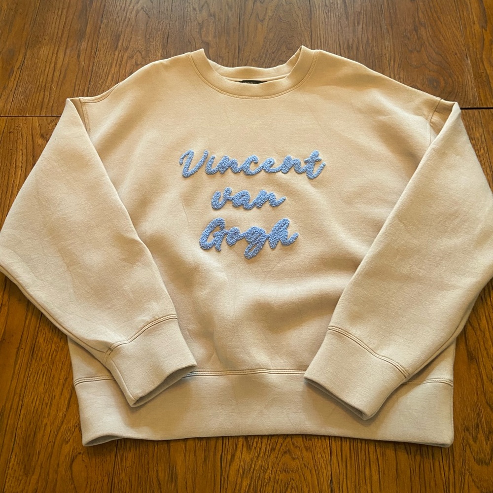 Forever 21 Cream Sweater with Blue Embroidery
